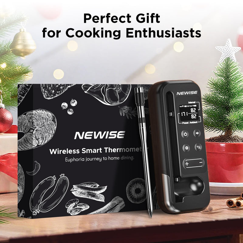 Bluetooth Meat Thermometer with Smart APP, 800FT Wireless Range & LCD Base, Rechargeable Probe, Digital Food Thermometer for BBQ, Grill, Chefs, Air Fryer, Gifts for Men Dad 1 Probe