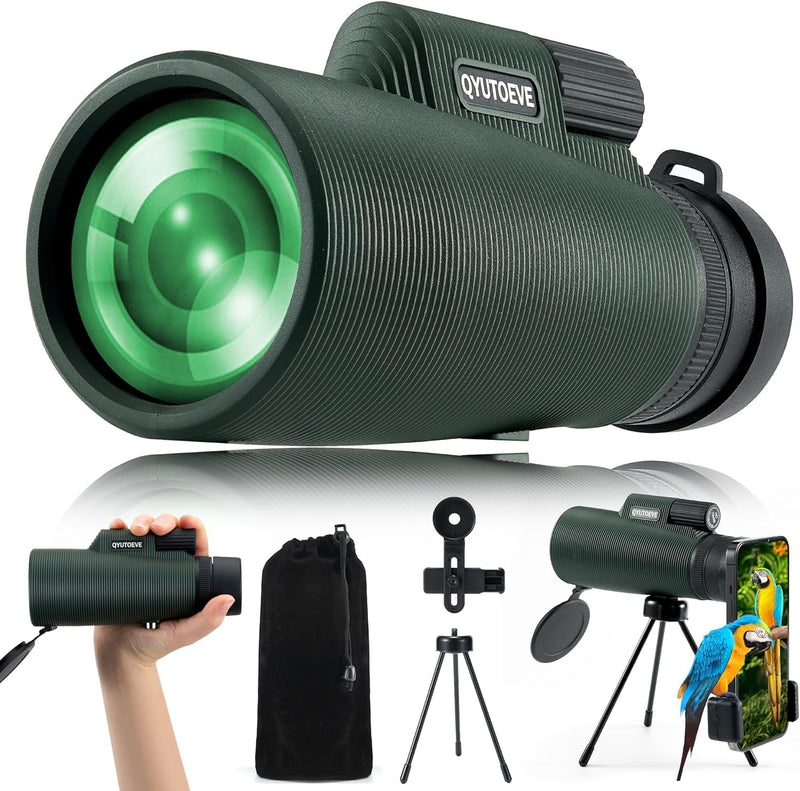 12x50 HD Monoculars for Adults, Monocular Adult High Powered, Waterproof Monocular Telescope, Green Film Roof Prism Design with Smartphone Holder Optic Instrument