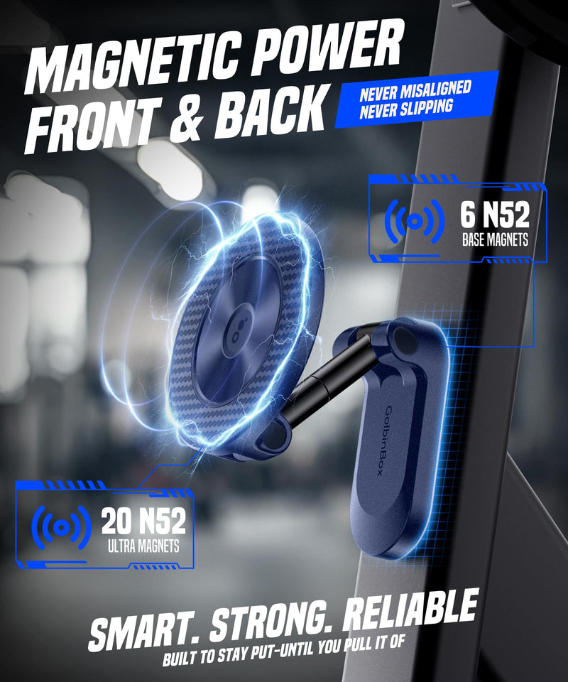 All Metal Dual Magnetic Gym Phone Holder for MagSafe, Blue | 360°Adjustable, Fit for iPhone/Android, Tri-Axis Phone Mount,Gym Accessories for Bodybuilder Men Women Workout recording