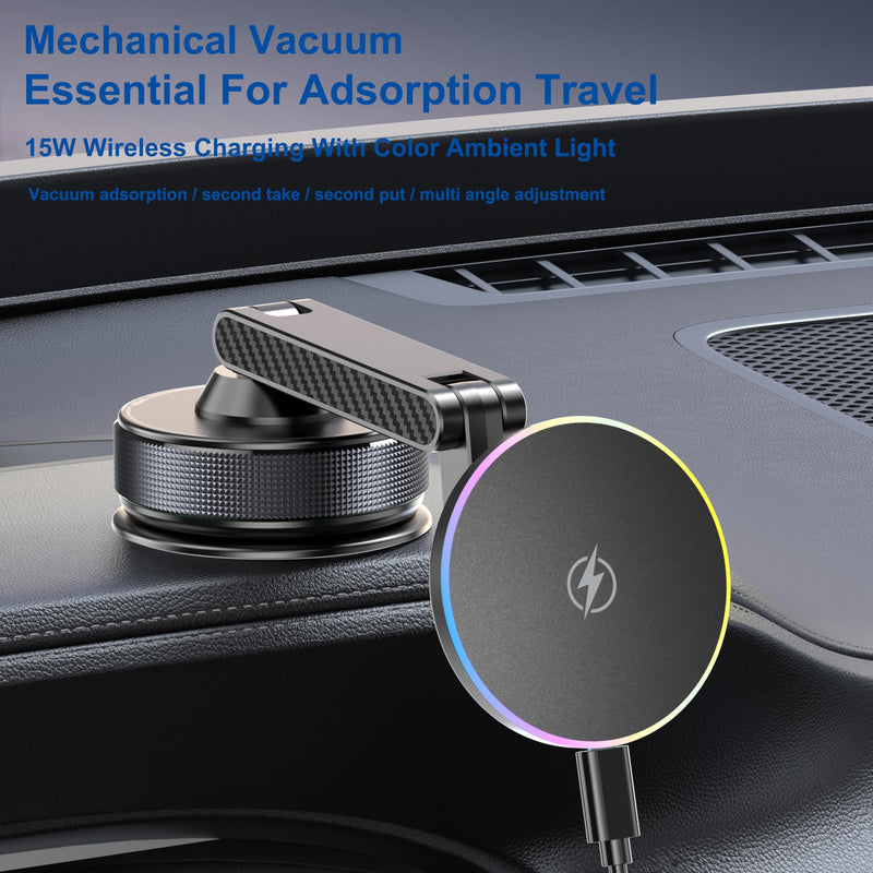 15W Magsafe Car Phone Mount Charger,Vacuum Car Phone Holder Charger,360° Adjustable Magnetic Cell Phone Holders for Car,Wireless Charging Mount for iPhone 17-12 Pro Max Plus Car Accessories