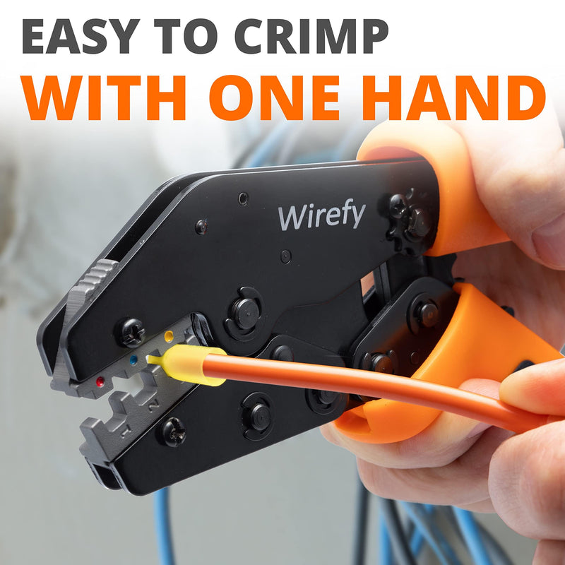 Wirefy Crimping Tool 9" for Quick Change Crimping Dies - High Leverage Wire Crimper - Crimping Pliers - Ratcheting Terminal Crimp Tool - 26-4 AWG Crimping Tool 9" - No Die
