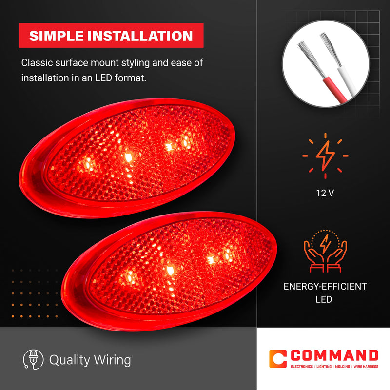 Command Electronics OEM 12V LED RV & Trailer Oval Clearance Light with Built-in Reflex – Made in USA – Surface Mount – Red – 2-Pack 2 Pack