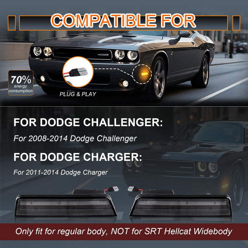 LED Side Marker Lights Front Bumper LED Sidemarker Amber For Dodge Challenger 2008-2014 Front Bumper Signal Reflectors Lamp Smoked Len,2PCS
