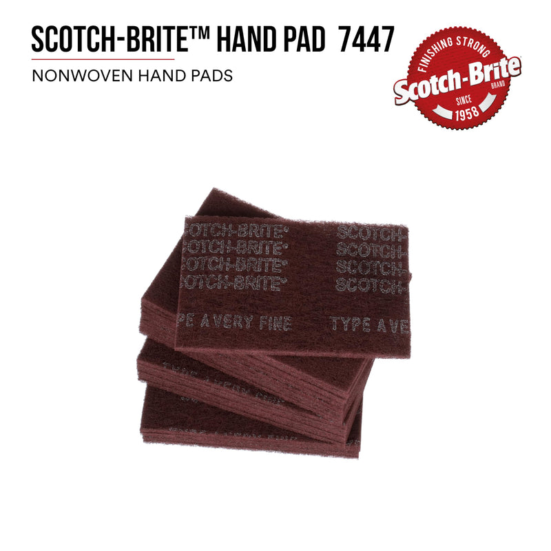 3M Scotch-Brite General Purpose 7447 Hand Pad, Very Fine Grade, 6 in x 9 in, Pack of 30, Aluminum Oxide, Surface Preparation, Scuffing, Blending, Cleaning, Maroon