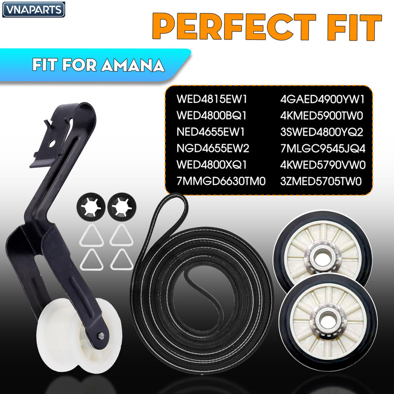 Dryer Repair Kit For Kenmore Series 70 80 90 500 600, Replacement For Whirlpool WED4815EW1 WED4800BQ1 Compatible With Amana NED4655EW1 NGD4655EW2 WED4800XQ1 Drum Roller kit with Idler Pulley and Belt