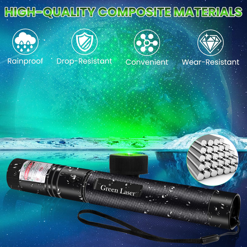 Rechargeable Green Laser Pointer, Long Range Laser Pointer High Power with Star Cap for Astronomy, Architecture, Outdoor Adventures