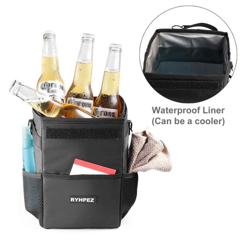 Ryhpez Car Trash Can with Lid - Leakproof Trash Bin Car Garbage Can, Collapsible Automotive Truck Organizer and Storage Bag Car Accessories for Women Men Road Trip Essentials Standard (Black)