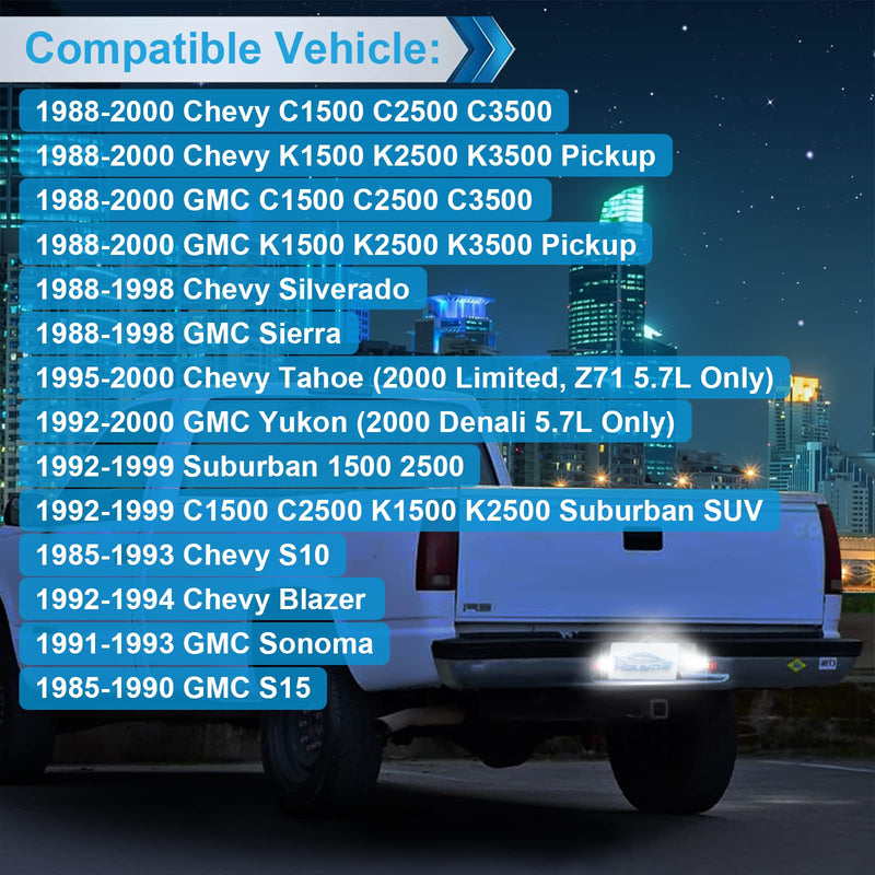 LED License Plate Light Lamp Assembly Compatible with 1988-1999 Chevy C1500 K1500 Silverado Sierra Pickup Tahoe Yukon Blazer S10 Sonoma S15 Chrome Housing 6000K White, Pack of 2