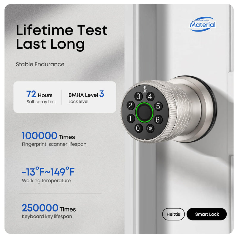 Fingerprint Door Knob, Smart Biometric Door Lock Keyless Entry with Auto-Lock for Front Door, Bedroom, Interior or Exterior Use in Satin Nickel 1