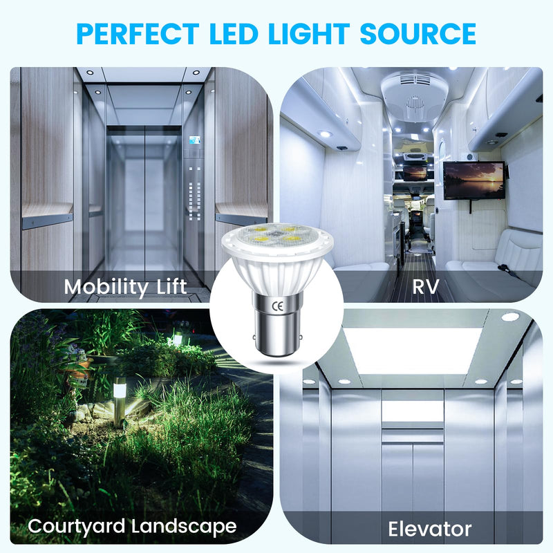 ALR12 BA15D LED Elevator Light - 6435/FR 12V BA15D Frosted Light Bulb 30W Halogen Replacement ALR12 Flood Light for RV Camper Trailer Motorhome Boat Lighting, Daylight 6000K, 2-Pack 4W-2Pack