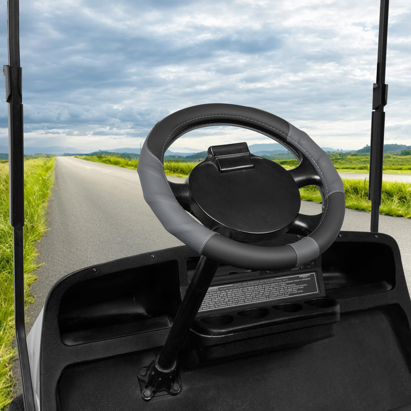 10L0L Golf Cart Steering Wheel Cover-13 Soft and Breathable Anti Slip Leather Steering Wheel Cover,Feels Good in Handling- for EZGO TXT & RXV Black+ Gray