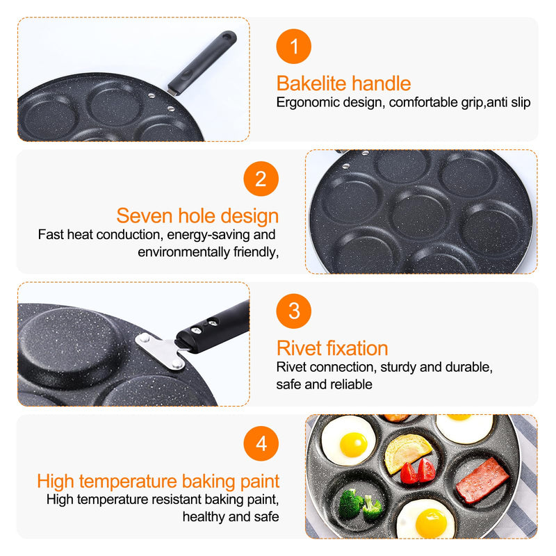 7 Cup Egg Frying Pan,Mini Pancake Maker,Aluminum Non Stick Fried Eggs Cooking Pan Burger Mold Kitchen Cookware Household Tool for Home Breakfast 11.8in(7-cup eggpan)