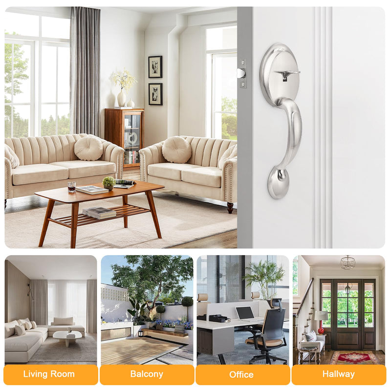 Probrico Brushed Nickel Front Door Handle Set, No Locking, Antique Exterior Door Handle with Interior Door Knob,1Pack 1 Satin Nickel