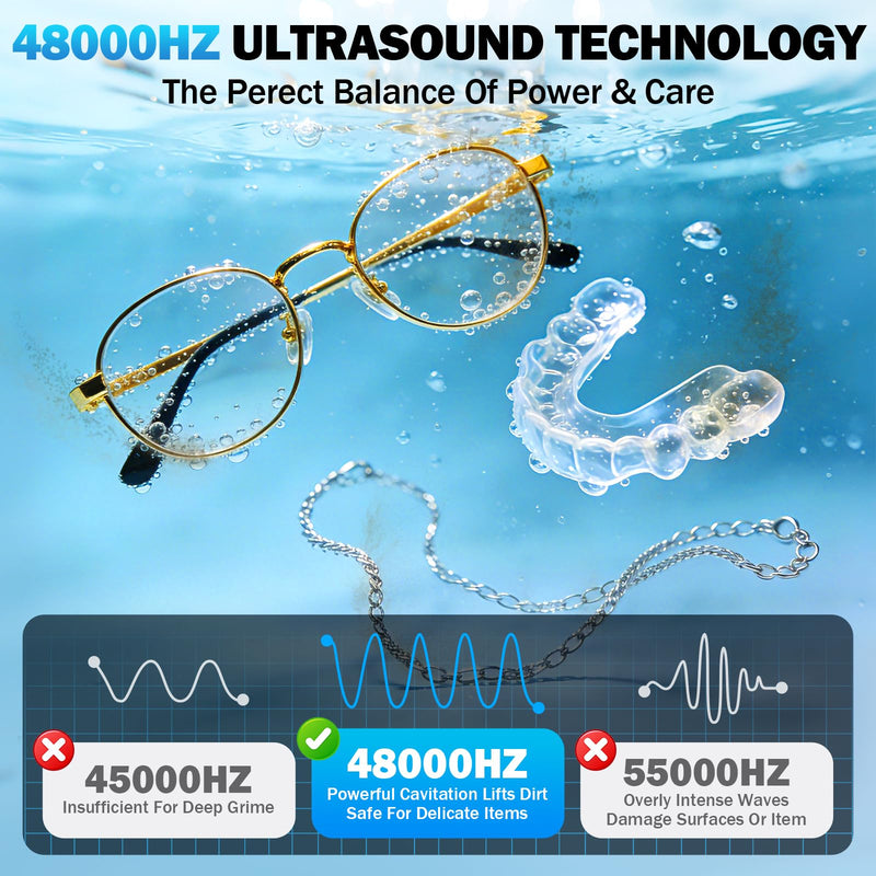 Ultrasonic Jewelry Cleaner, 48KHz Ultrasonic Cleaner for Eyeglasses Rings Watch Band Necklace Earring, Multi Deep Clean Modes 400ML, White