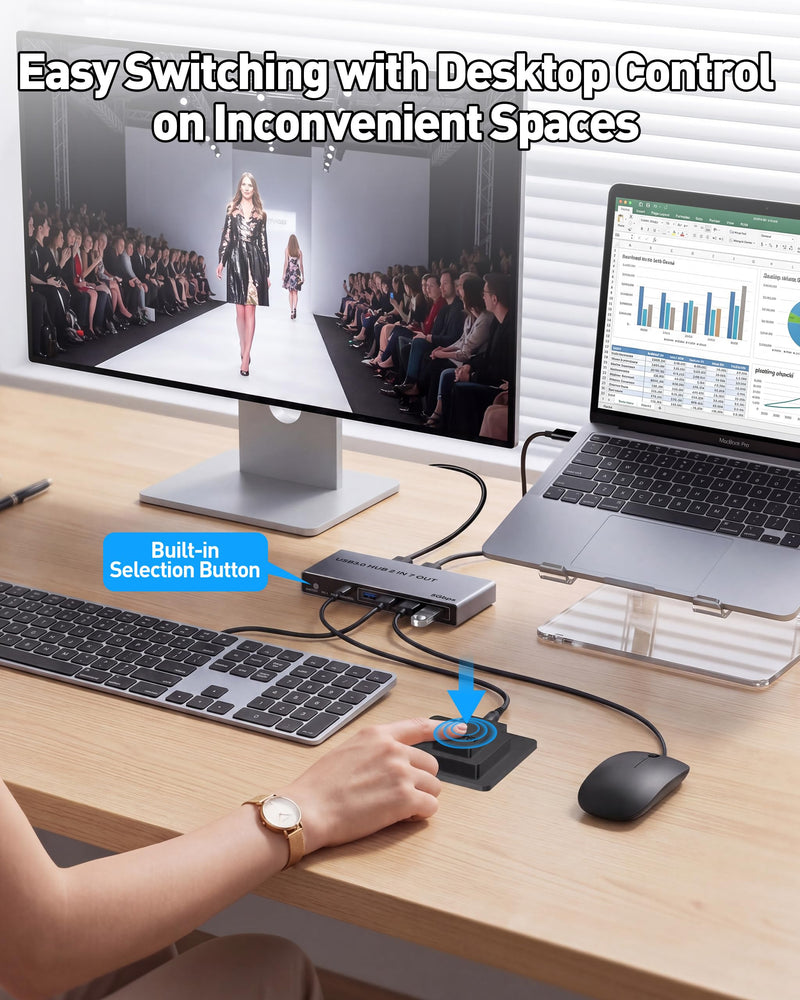 USB 3.0 Switch for 2 Computers, Sharing 4 USB-A & 3 USB-C Devices - 7 Port USB Switcher Selector to Share Keyboard, Mouse, USB Flash Drive, Printer, Scanner, with 2 USB 3.0 Cables and Controller