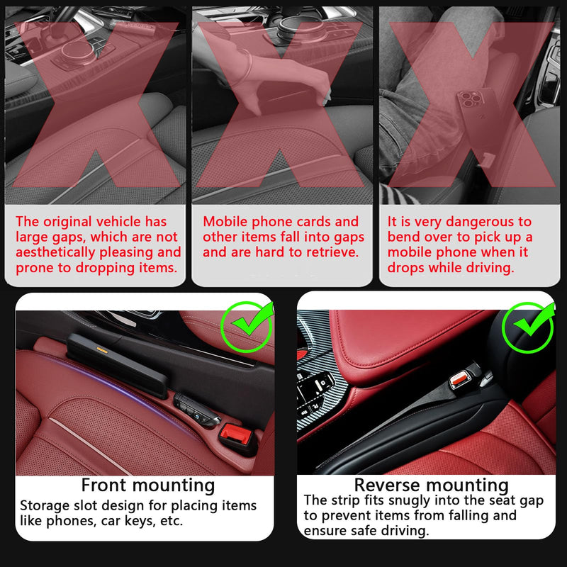 2PCS Car Seat Gap Filler Organizer – No Drop Seat Guard for Cars & SUVs | Universal Fit, Durable & Easy Install | Prevents Phone, Keys, Wallet from Falling Between Seats (Black) Black