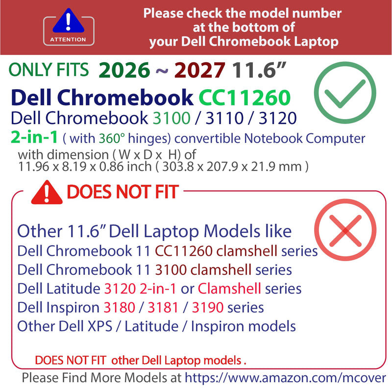 mCover Case Compatible Only for 2026+ 11.6" Dell Chromebook CC11260 2-in-1 (with 360° Hinge) Laptop Computer (NOT Fitting Any Other Dell Models) - Black