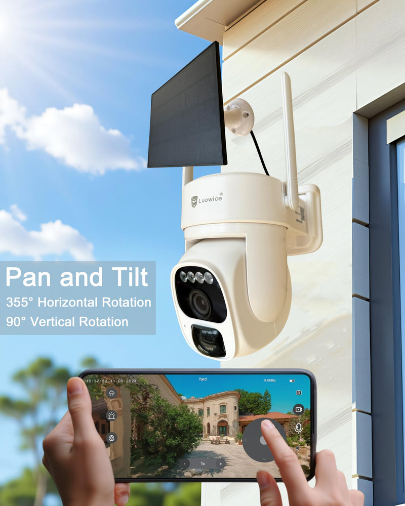 Solar Security Camera Wireless Outdoor, 3W Solar Panel, 360° Pan Tilt Solar Battery Outdoor Camera with 3MP Color Night Vision, Weatherproof, No Monthly Fee