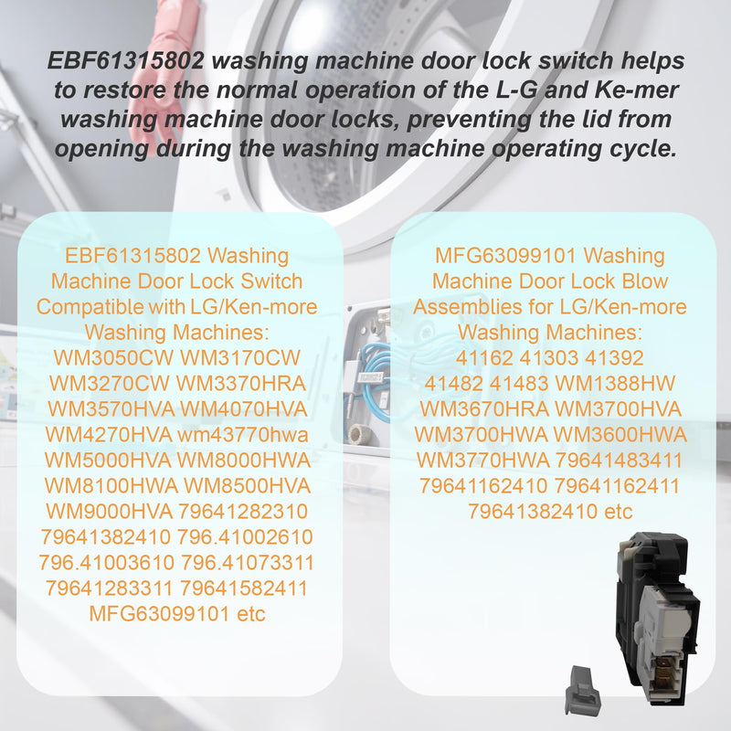 𝟐𝟎𝟐𝟓 𝐔𝐩𝐠𝐫𝐚𝐝𝐞 EBF61315802 Washer Door Lock Switch Compatible with LG & Kenmore Front Load Washers – Replaces MFG63099101 – Durable Replacement Part