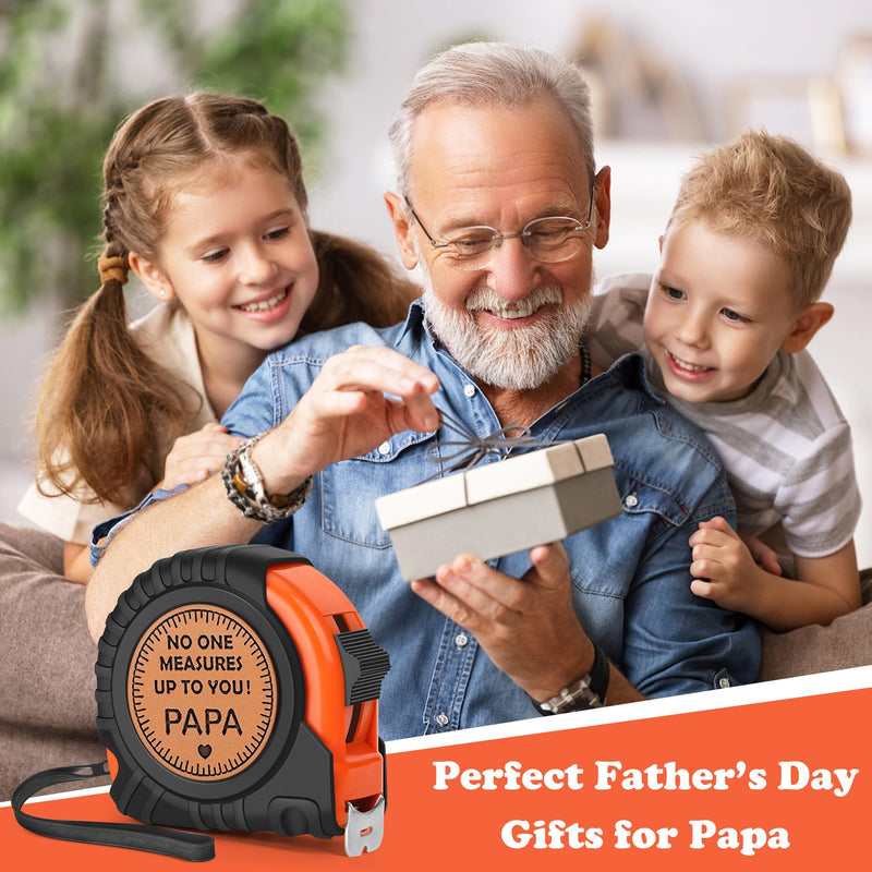 Grandpa Papa Birthday Gifts from Grandkids, Christmas Papa Grandpa Grandfather Gifts from Granddaughter Grandson, Grandparents Day Gift, Genuine Leather Engraved 25 FT Tape Measure
