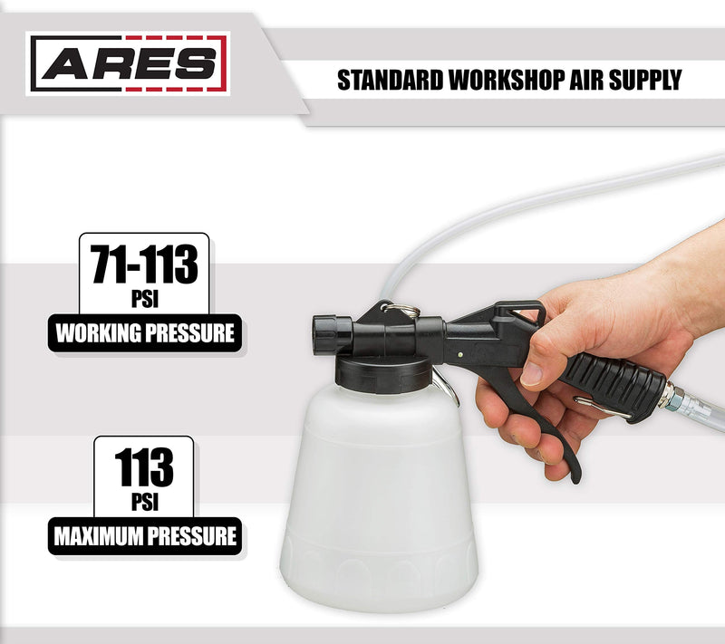 ARES 70923 - Vacuum Brake Fluid Bleeder - 1-Liter Vacuum Fluid Extractor - Hanging Hook and Locking Trigger Allows for Hands Free Operation 1-Liter Vacuum Brake Fluid Bleeder