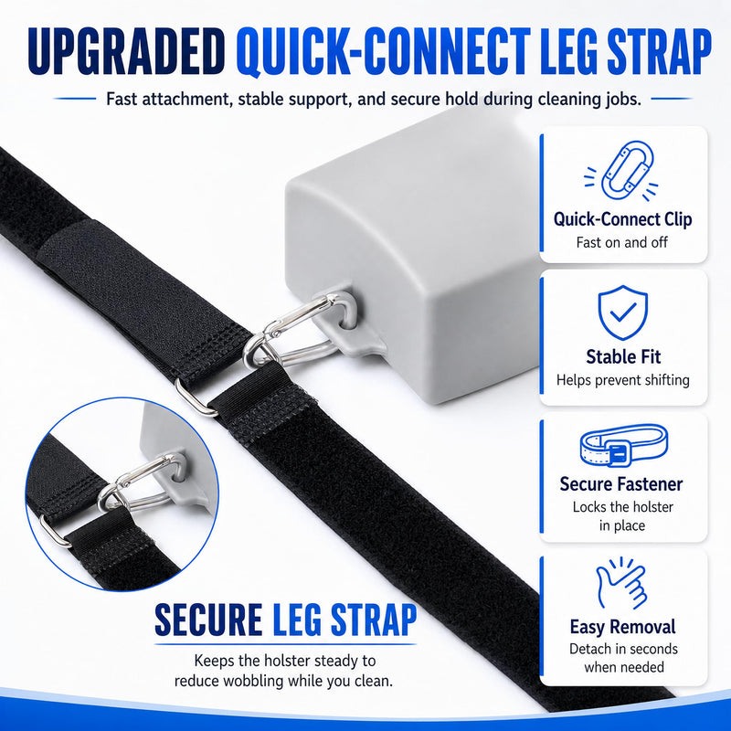 Window Cleaning Holster with Belt and Quick-Connect Leg Strap | Detachable Squeegee Holder Tool, Removable Side Bucket, Multi-Tool Waist Carry Design with Quick Connect Leg Strap