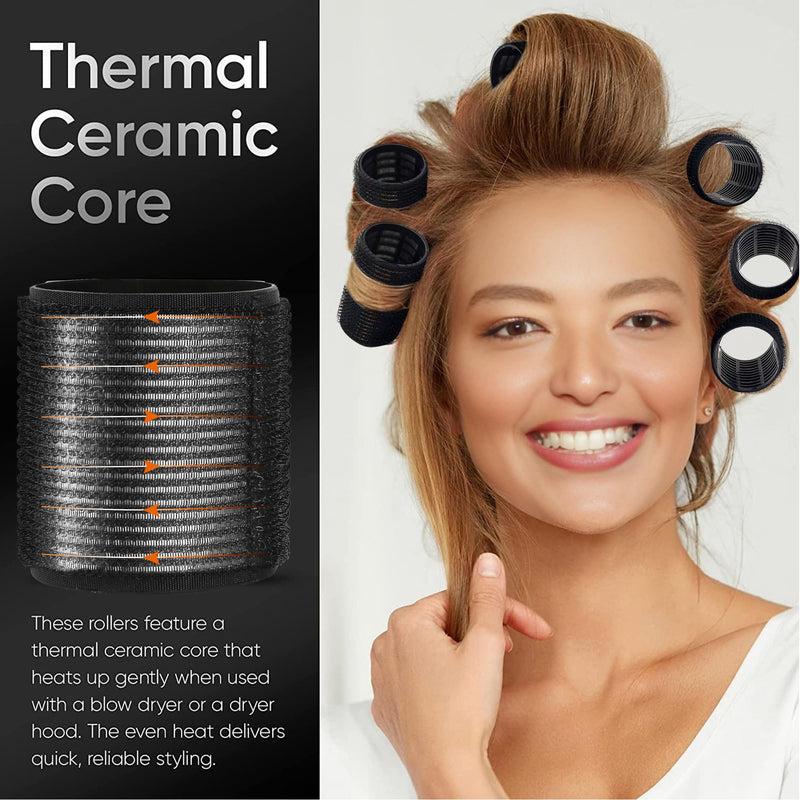 18pcs Hair Rollers,Self Grip Thermal Curlers for Long Short Hair | Ceramic Ionic Thermal Hair Rollers for Hair Volume,Blowout styling Look,to Sleep In,Salon Quality Heatless Curls(Black) Dark Black