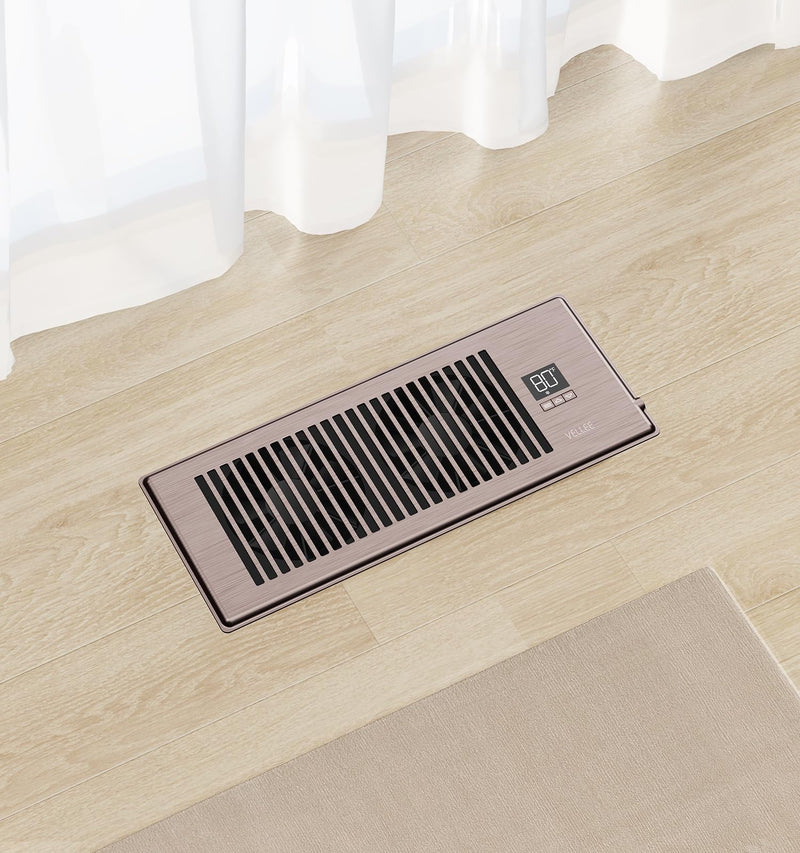 VELLEE Quiet Register Booster Fan Fits 4" x 12" (DUCT OPENING CUTOUT), 10-Speed Smart Heating Cooling AC Vent Booster Fan w/Remote Control & Thermostat Control (Bronze) - Corded Bronze 4" X 12"