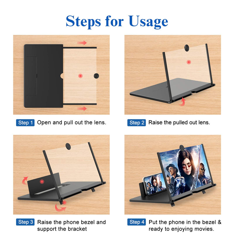 18" Screen Magnifier for Cell Phone,3D HD Magnifying Projector Screen Enlarger for Movies, Videos and Gaming, Foldable Phone Stand Holder with Screen Amplifier,Compatible with All Phones (Black 18") Black-18"