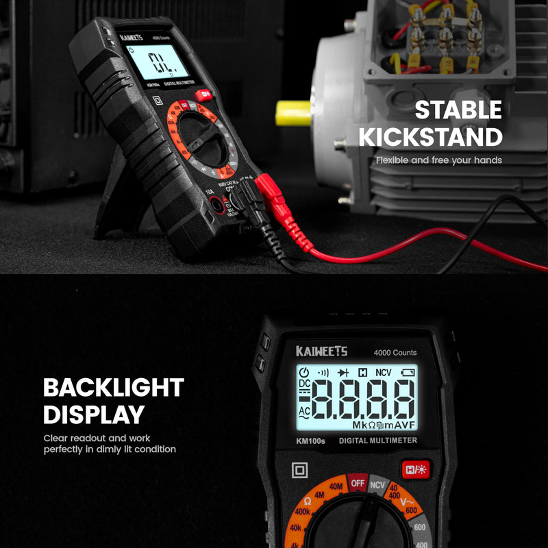 KAIWEETS Digital Multimeter 4000 Counts, Voltage Tester with Accurate Ohm Volt Amp Readings, DC/AC Voltmeter Clearly Measures Resistance Continuity Diode Capacitance NCV for Household and Automotive KM100S