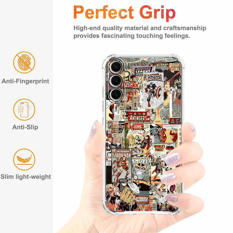 Case for Samsung Galaxy S26+ with Superhero Design,Cartoon Comic Pop Culture Art Collage,Clear Soft TPU Bumper Phone Cover,6.7"(Hero,S26Plus) Hero