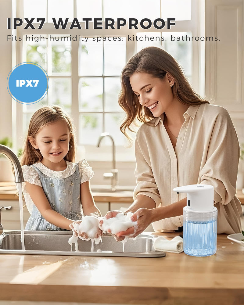 Automatic Foaming Soap Dispenser Touchless, 10oz/300ml Rechargeable, 3 Adjustable Foam Levels, IPX7 Waterproof, for Kitchen Bathroom, White