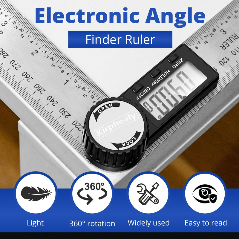 Digital Angle Finder Protractor, 7inch 200mm Angle Gauge Professional Measuring Tool, Third Generation Adjustable Angle Ruler, Quick Display for Carpentry Construction (Stainless Steel) Stainless Steel
