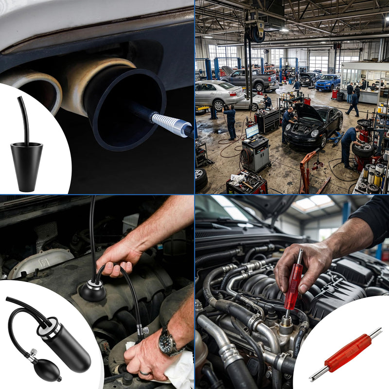 Pro Automotive Smoke Machine Accessories Kit - 12-in-1 EVAP Vacuum Leak Detector with Inflatable Intake Adapter & 7 Size Sealing Cones