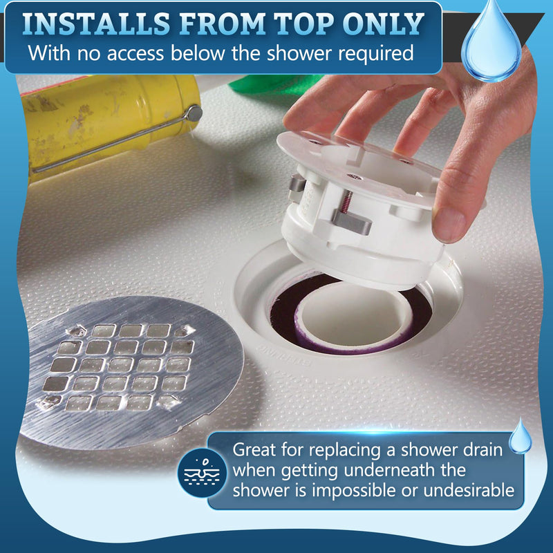 Shower Drain Replacement for Fiberglass & Plastic Shower Pans, Installs from Top Only, Chrome Fit for 4"- 4 1/2" Drain Flange & 2" ABS, PVC, Galvanized Steel & Cast Iron Drain Pipes (Brushed Nickel) Brushed Nickel