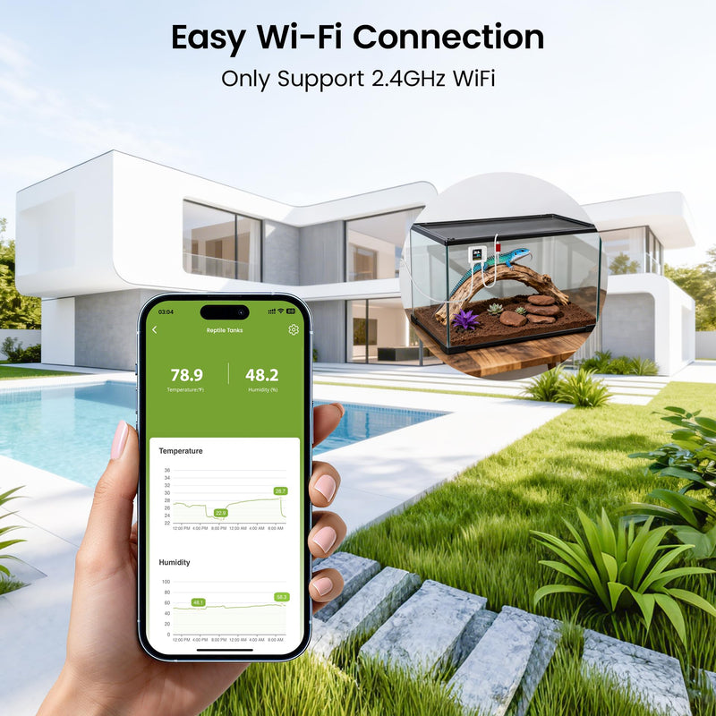 MOCREO WiFi Reptile Hygrometer Indoor Thermometer, Smart Humidity and Temperature Sensor, Remote Monitor with App & Email Alerts, 2-Year Data Export, 80DB Beep, for Greenhouse Incubator White