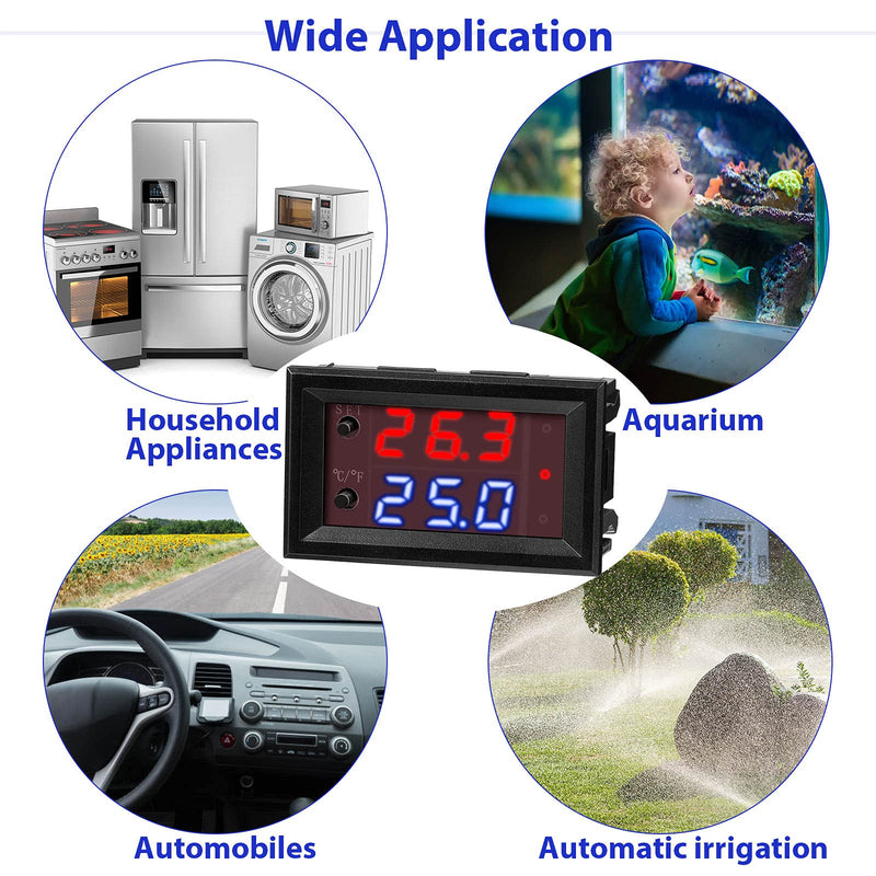 4 Pieces 12V Electronic Temperature Controller Programmable -50 to 110 Degree Celsius Heating/Cooling Thermostat Control Switch Module Ntc Waterproof Sensor Probe Dual Color LED Display Monitor 4