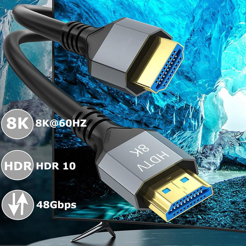 8K HDMI 2.1 Cable 3.3 FT 5-Pack, Shielded HDMI Cord 3.3FT, 48Gbps High Speed HDMI Cord-8K@60Hz, 4K@120Hz/165Hz, HDCP 2.2&2.3, HDR 10 for ARC, eARC, TV, PC, PS4 PS5 Switch KVM Splitter Sound Bar/Roku 3ft Grey