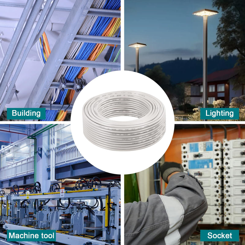 THHN Wire 12 Gauge 50 FT OFC Electrical Wire, 12 AWG Solid Copper Wire Rated up to 600V Building Wire Nylon Jacket for Residential, CNC, Ground, Industrial (12 Gauge, White) 12 Gauge 50FT