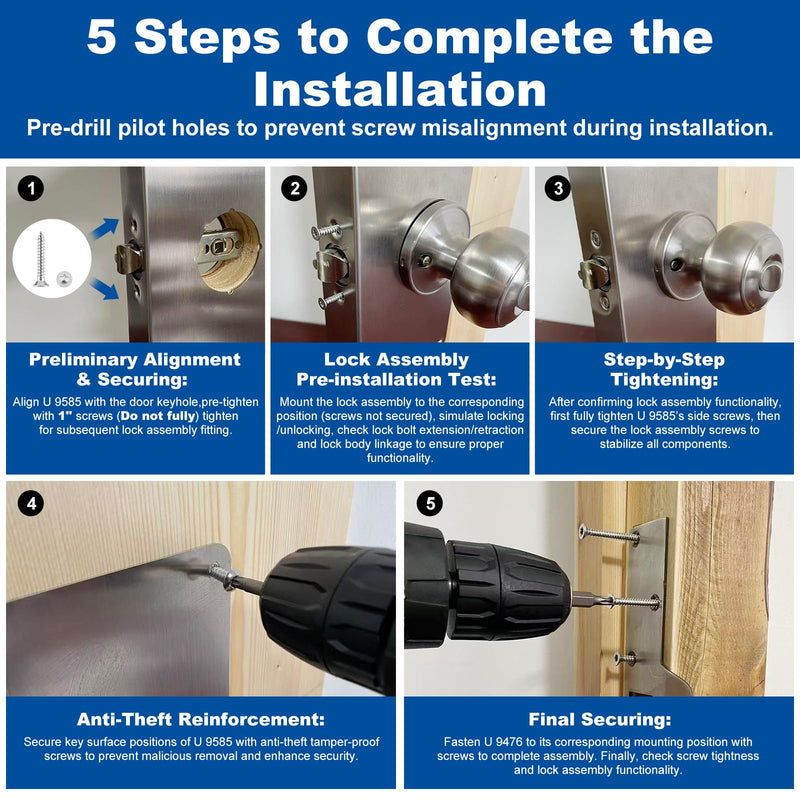 Black U 9585 Stainless Steel Lock and Door Reinforcement Plate fits 1-3/8" Thick Doors and Includes The Black U 9476 Security Latch Strike kit