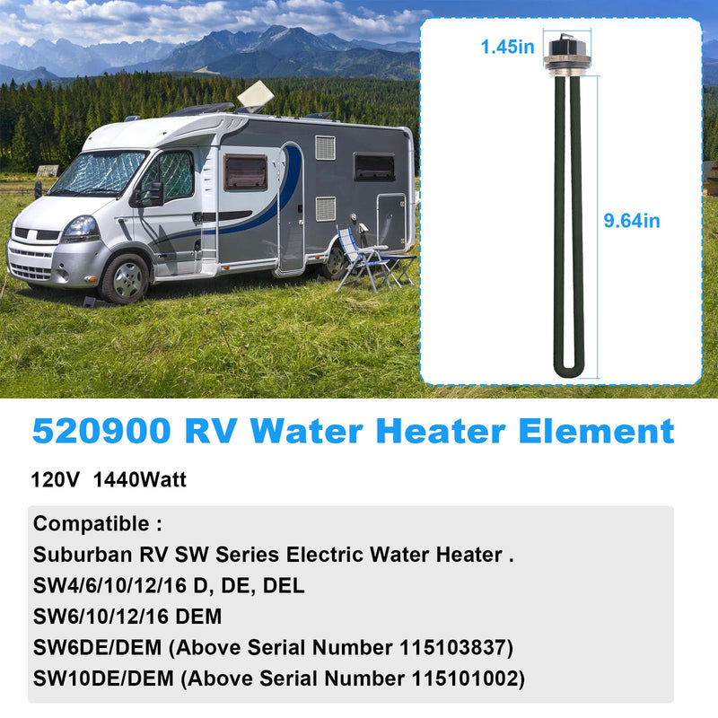 𝟐𝟎𝟐𝟒 𝙐𝙥𝙜𝙧𝙖𝙙𝙚𝙙 520900 RV Water Heater Element FOR Suburban RV SW Series Electric Water Heater Parts 520789 232794,Fit 1440W 120V Suburban RV Water Heater Element - (Screw-In type)