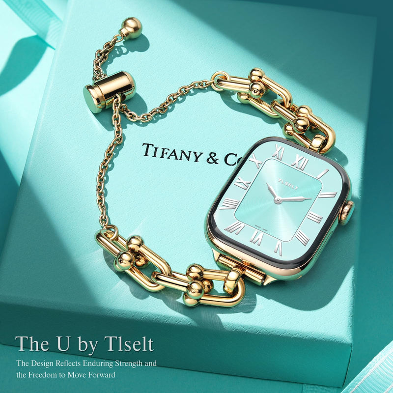 Slim Bracelet for Apple Watch Series 11-3 SE 3/2/1 Ultra Women iwatch Bands | U-Shaped Jewelry Design, Push-Button Drawstring Lock, Fits 38/40/41/42/44/45/46/49mm, Adjustable Length, Dressy Gift for Her Gold 38/40/41/42mm(Series 11/10)