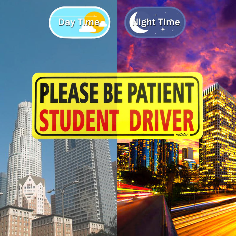 JUSTTOP 3pcs Student Driver Magnet for Car, Please Be Patient Student Driver, New Drivers Sticker Safety Warning, Magnetic Reflective Rookie Driver Bumper Sticker (Black&Red) Black&red Magnet Student