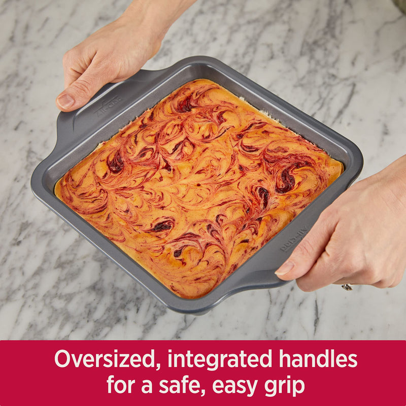 All-Clad Pro-Release Nonstick Square Baking Pan 8x8 Inch Oven Safe 450F Half Sheet, Cookie Sheet, Muffin Pan, Cooling & Baking Rack, Round Cake Pan, Loaf Pan, Baking Pan Grey 8 X 8 inch