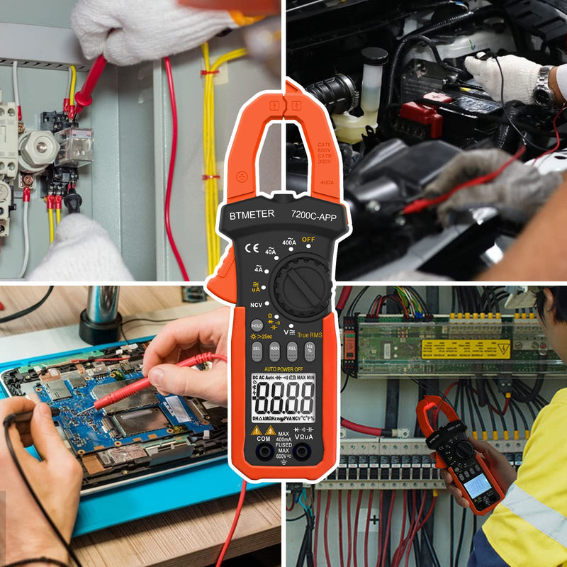BTMETER Digital Clamp Meter Multimeter, Auto Range 4000 TRMS AC DC Voltmeter Ammeter Test Volt Amp Ohm Capacitance Frequency w/Data Export, Mini Multi Tester BT-7200CAPP 400A AC/4000uA DC Current + Bluetooth