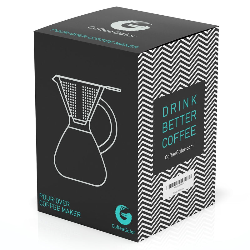 Coffee Gator Pour Over Coffee Maker - 27oz High Heat Borosilicate Glass with Reusable Stainless Steel Filter, Drip Coffee Brewer Dripper Set Carafe, 800ml Clear 27 oz