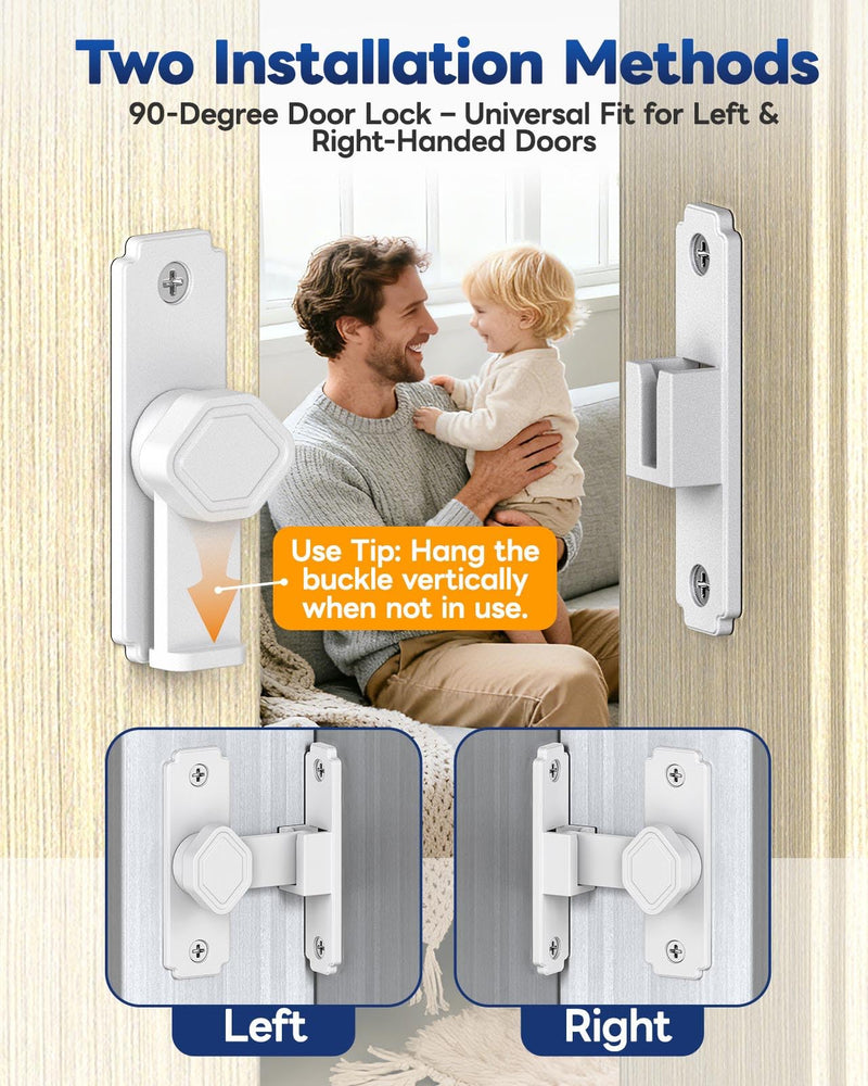 90 Degree Barn Door Lock, Sturdy Aluminum Alloy Sliding Door Lock, Home Security Gate Latch Fit for Barn, Bathroom, Garden, Fence (White-4 Pcs) White-4 Pcs