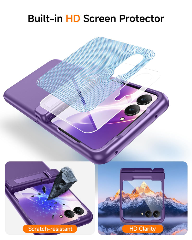 Kaiiecal Magnetic for Motorola Razr 2026/2025/2024 Case with Screen Protector [Fit for Magsafe] [Hidden Kickstand] [Hinge Protection] Durable Silicone Matte Protective Cover for Razr 70/60/50, Purple Phantom Purple