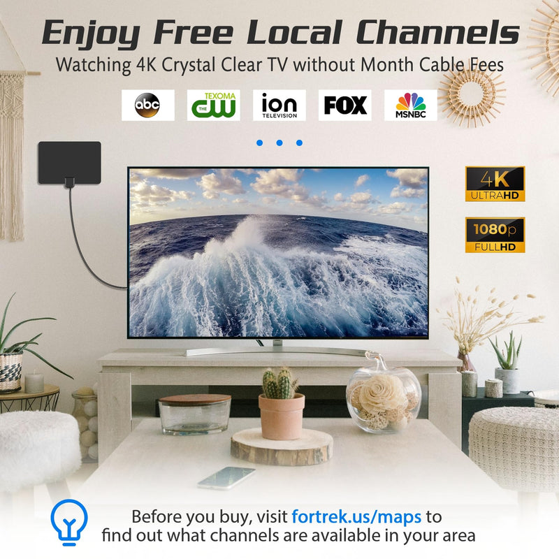 TV Antenna Indoor, 2026 Digital TV Antenna for Local Channels, HDTV Antenna for TV Without Cable for Smart/Old TV Long Range Reception Support 4K 1080p A41 FLAT BLACK