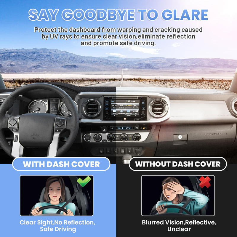 Dash Cover for 2016-2022 2023 Toyota Tacoma Dashboard Cover Mat for Tacoma Accessories Sunshade Nonslip Mesh Protector No GlareTacoma Sunshield Protector Mat Pad 16-23 Tacoma Dash Cover
